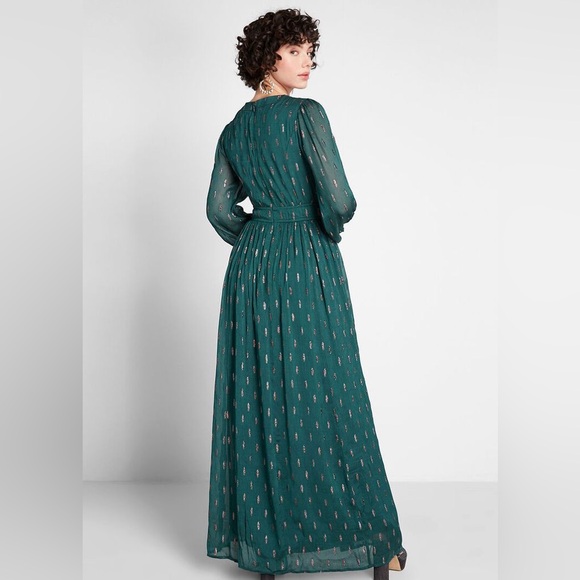 Modcloth Enchanting Evening Maxi Dress NWT Emerald Green and Gold Floor Length - Picture 2 of 16